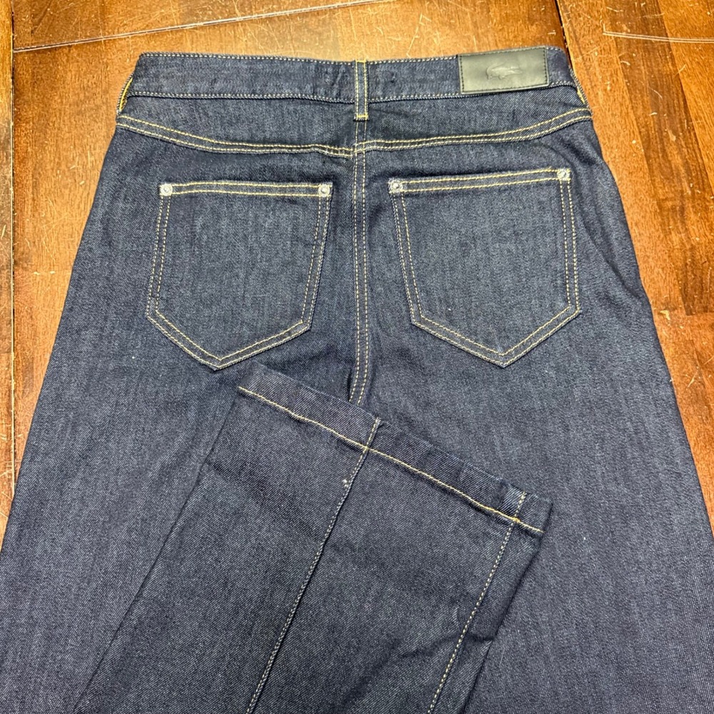 New Lacoste Jeans Womens 34/2 Rinse Blue High Rise Front Seam Wide Leg 28x34